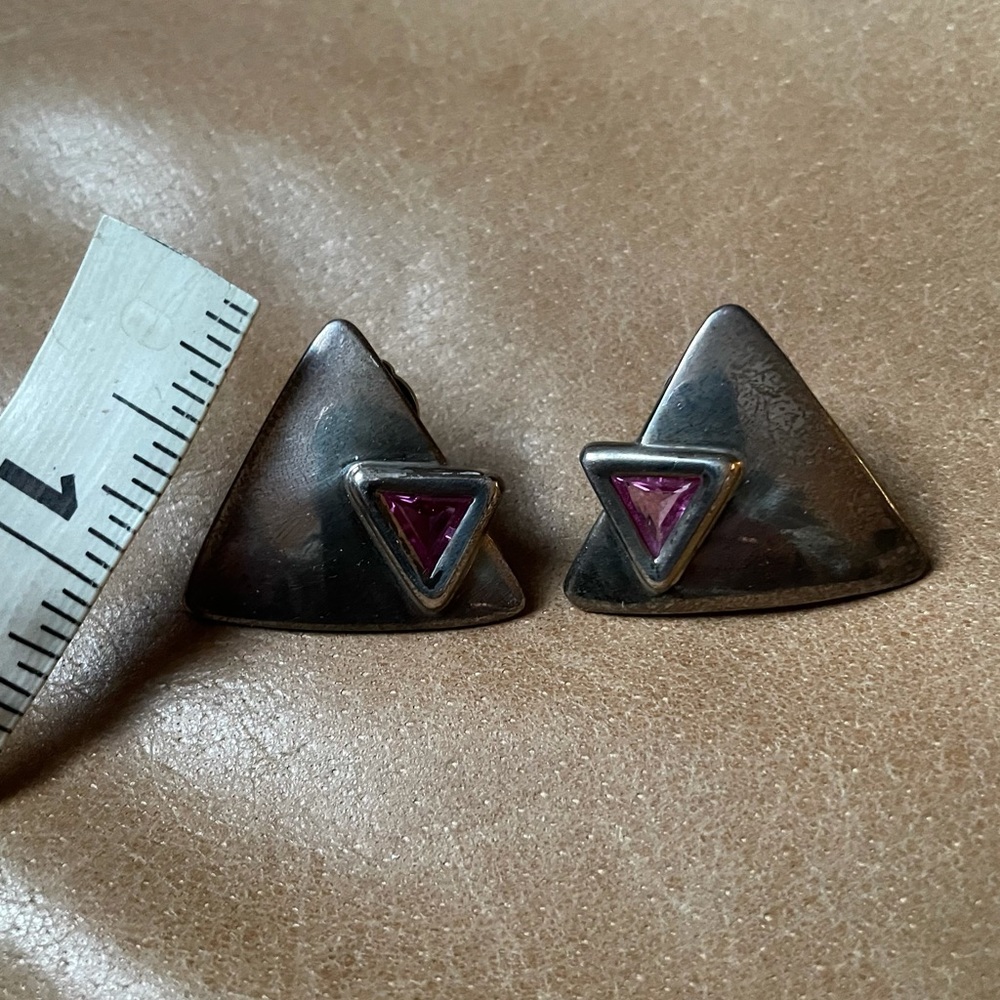 Vintage sterling silver clip on purple rhinestone - Picture 4 of 6